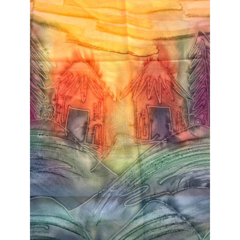 VTG 90s Caribbean Sunset Village Sarong Bathing Swimsuit Cover Up Wrap India NIB - Picture 6 of 10